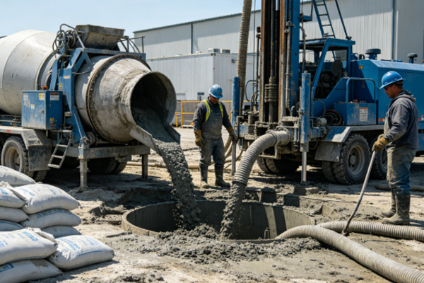 Cement plug construction site