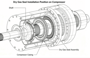 Where is the dry gas seal installed on a compressor?